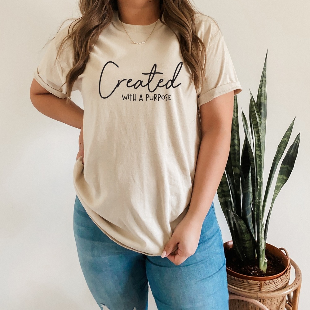 Christian Tees, Created with a Purpose, Brown Tshirt, Religious Tee, Faith Tee